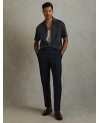 Reiss - Neptune - Navy/white Ribbed Striped Cuban Collar Shirt, M - Lyst