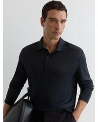 Reiss - Linen Long-Sleeve Knitted Polo Shirt - Lyst