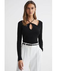 Reiss - Sylvie - Black Jersey Cut-out Strappy Top - Lyst