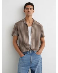 Reiss - Ecru Textured-Stripe Cuban-Collar Shirt Cotton-Blend - Lyst