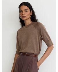 Reiss - Bronze Susanne Wool-Blend Metallic-Knit Short-Sleeve Top - Lyst