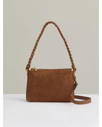 PAIGE - Tan Suede Plaited-strap Cross-body Bag - Lyst