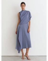 Reiss - Naomi - Lilac Purple Satin One-shoulder Draped Midi Dress, Us 4 - Lyst