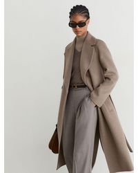 Reiss - Neutral Melange Thea Tall Wool-Blend Double-Breasted Blind-Seam Coat With Cashmere - Lyst