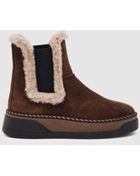 Reiss - Suede Faux Fur-Trim Ankle Boots - Lyst
