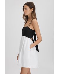 Reiss - Hadley - Black/white Linen Colourblock Mini Dress - Lyst