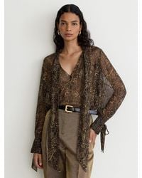 Reiss - Silk-Georgette Paisley Tie-Neck Blouse - Lyst