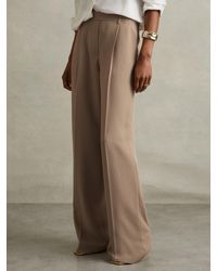 Reiss - Petite Elasticated-Waist Wide-Leg Twill Trousers - Lyst