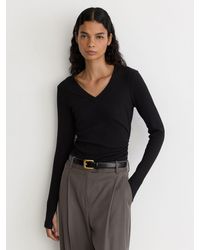 Reiss - Cotton-Stretch V-Neck Ruched Top - Lyst
