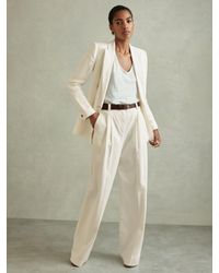 Reiss - Cotton Blend Wide Leg Trousers - Lyst