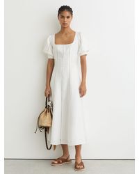Reiss Etta Linen Corset Midi Dress in Natural | Lyst
