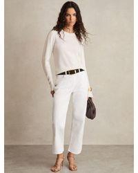 Reiss - Selin - White Petite Mid Rise Straight Leg Jeans - Lyst