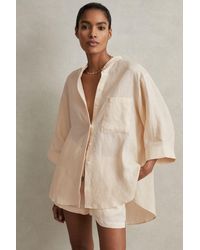 Reiss - Winona - Blush Relaxed Sleeve Linen Shirt, Us 8 - Lyst