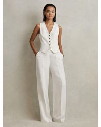 Reiss - Lori -Linen Wide Leg Suit Trousers, Camel & Charcoal - Lyst