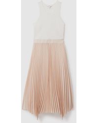Reiss - Marnie - Ivory/nude Hybrid Knitted Midi Dress, Xl - Lyst