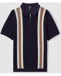 Reiss - X Ché & Camel Knitted Contrast Stripe Half-Zip Zip Polo Shirt - Lyst