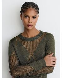 Reiss - Venetia - Green Metallic Argyle Open-knit Long-sleeve Jumper, L (us 12-14) - Lyst