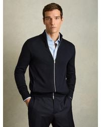 Reiss - Hampshire - Navy Merino Wool Zip-through Cardigan, S - Lyst