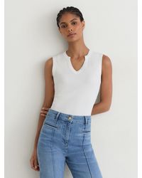Reiss - Thena - White Cotton-stretch Notch-detail Vest, Xs (us 2) - Lyst