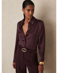 Reiss - Hailey - Red Silk Double-cuff Button-through Shirt, Us 4 - Lyst