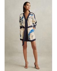 Reiss - Isabella - Blue Printed Belted Playsuit - Lyst