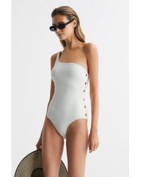 Reiss - Bethany - Asymmetric Swimsuit With Button Detail - Lyst