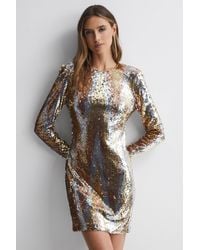 Halston - Maude - Sequin Long Sleeve Mini Dress, Gold - Lyst