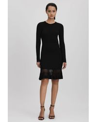 Reiss - Teagan - Black Knitted Sheer Flared Mini Dress, M - Lyst
