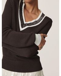 Reiss - Bead-Detail V-Neck Knitted Jumper - Lyst