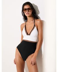 Reiss - Tan Colourblock Halter Swimsuit - Lyst