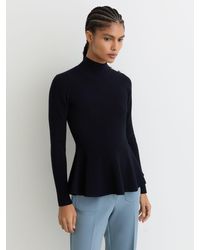 Reiss - Rib-Knit High-Neck Peplum Top - Lyst