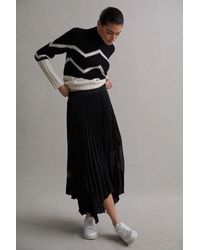 Reiss - Dina - Black Pleated Layered Asymmetric Midi Skirt - Lyst