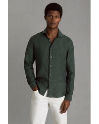 Reiss - Ruban - Dark Green Linen Button-through Shirt - Lyst