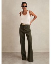 Reiss - Priya - Green Twill Patch-pocket Flared Trousers, Us 0 R - Lyst