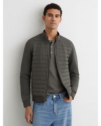 Reiss - Freddie - Sage Hybrid Quilt And Knit Zip-through Jacket, Xl - Lyst