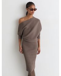Reiss - Off-The-Shoulder Ribbed Midi Dress - Lyst
