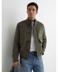 Reiss - Hadley - Green Wool-blend Funnel-neck Bomber Jacket, Xxl - Lyst