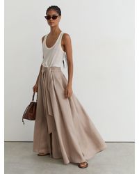 Reiss - Linen Belted Pleated Maxi Skirt - Lyst