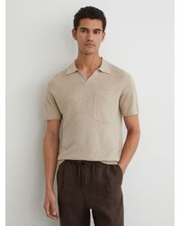 Reiss - Fairmont - Beige Linen Open-collar Knit Polo Shirt, Xl - Lyst
