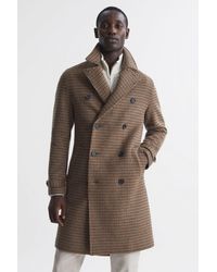 Reiss - Unity - Camel Modern Fit Wool Blend Double Breasted Dogtooth Coat, S - Lyst