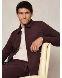Reiss - Newland - Cherry Red Premium Interlock Zip-through Overshirt, Xl - Lyst