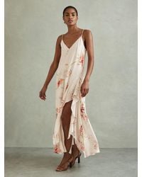 Reiss - Floral Print Side Split Midi Dress - Lyst