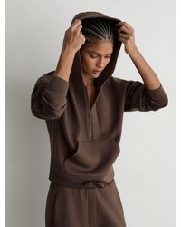 Reiss - Lockie - Mocha Brown Premium Interlock Half-zip Hoodie, Xs (us 2) - Lyst