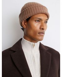 Reiss - Belfry - Camel Merino Wool-blend Wide-rib Beanie, One - Lyst