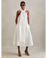 Reiss - Linen Blend Drape Midi Dress, - Resort & Holiday Wear - Lyst