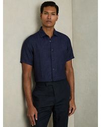 Reiss - Holiday - Navy Slim Fit Linen Button-through Shirt, S - Lyst