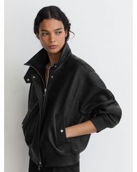 Reiss - Leather Funnel-Neck Bomber Jacket - Lyst