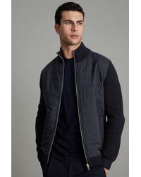 Reiss - Trainer - Navy Hybrid Quilt And Knit Zip-through Jacket, Uk 3x-large - Lyst