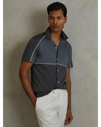 Reiss - Mercerised Cotton Colourblock Cuban Collar Shirt - Lyst