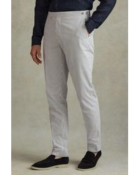 Reiss - Barr - Soft Blue/white Cotton Seersucker Adjuster Trousers - Lyst
